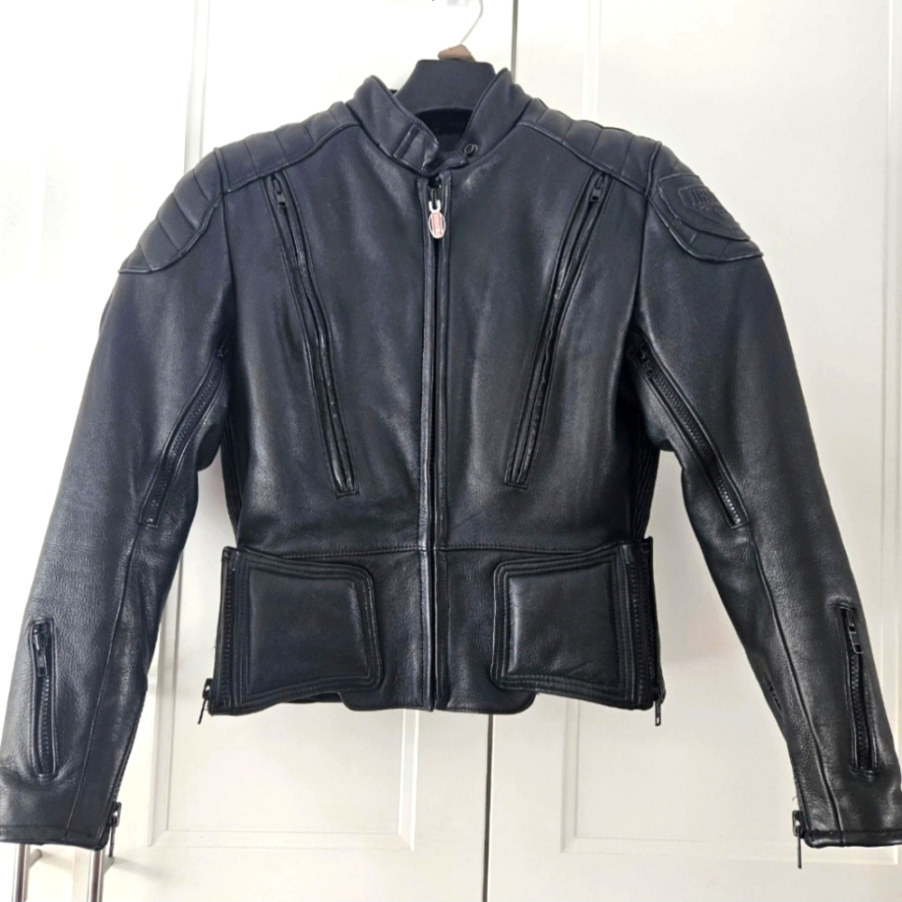 FirstGear Padded Leather Motorcycle Jacket Size 34W Black Zips System